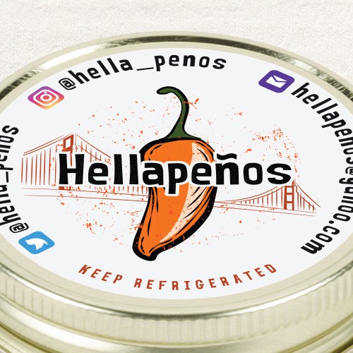 Pickle design with the title 'Hellapenos label'