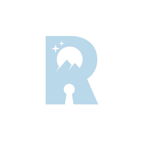 Adventure logo with the title 'Letter R with a nature scene and a keyhole'