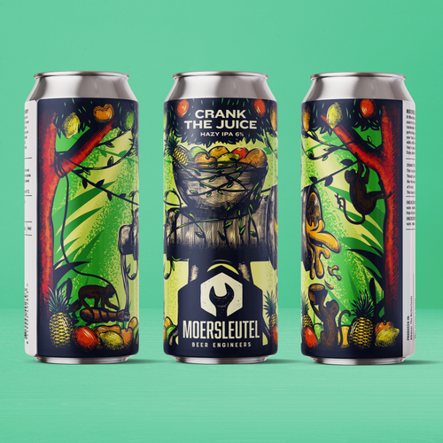 Monkey design with the title 'Crank the Juice IPA Beer Label'