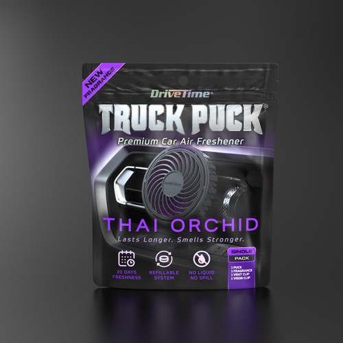 Automotive packaging with the title 'Standup pouch design for car air freshener'