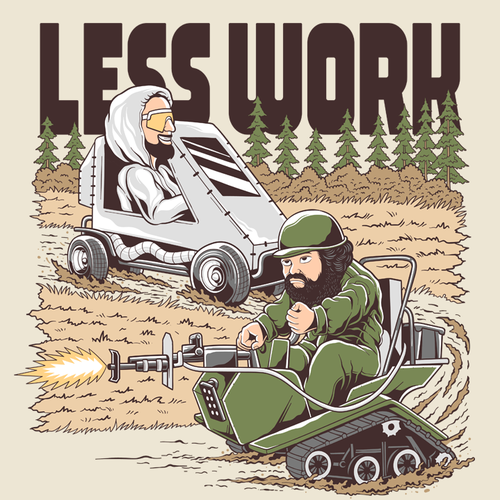 Character t-shirt with the title 'Less Work'