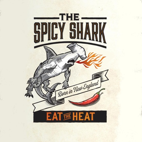 Shark illustration with the title 'Illustration of hammerhead and crocodile creature'