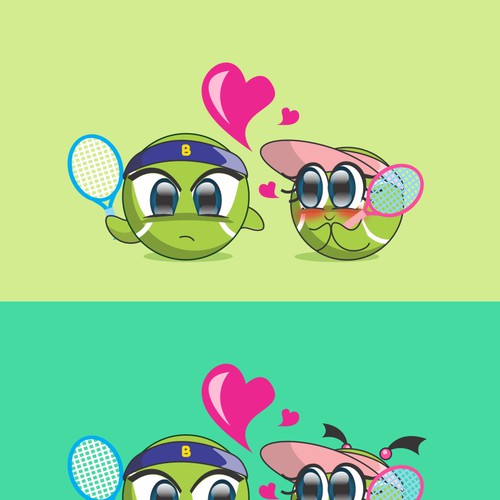 Tennis ball design with the title 'Need to draw Boy and Girl TENNIS BALL CHARACTERS for possible T-shirts. Branding.'