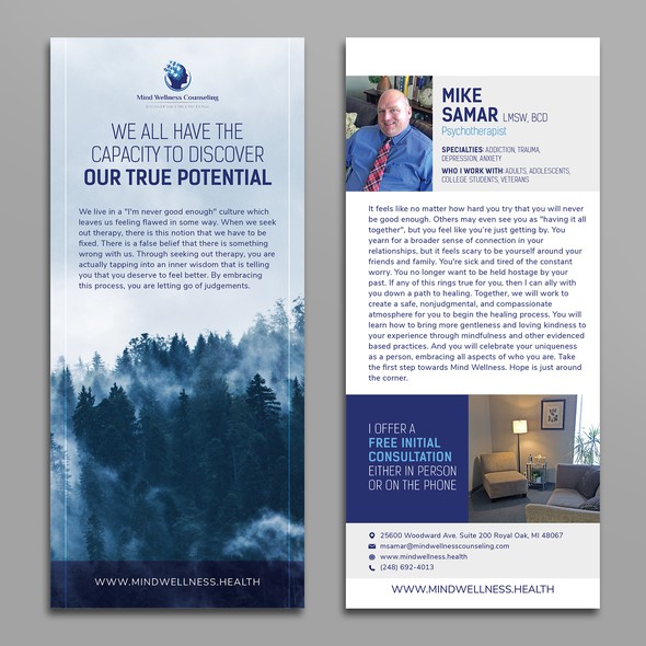 Rack card design with the title 'Rack card for a psychotherapist'