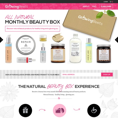 Gift box design with the title 'Glowing Beets'