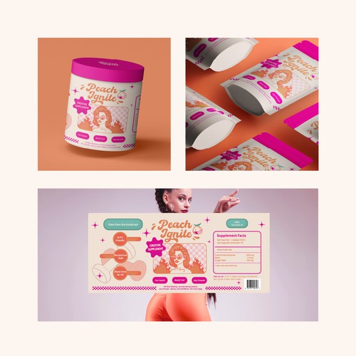 Woman label with the title 'Label design for a retro creatine supplement for women '