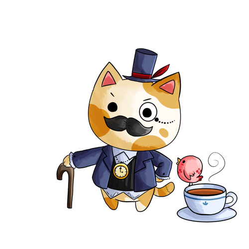 Cat illustration with the title 'A cat character for commission'