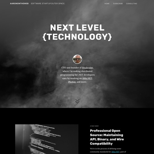 Black and white website with the title 'Aaronontheweb'