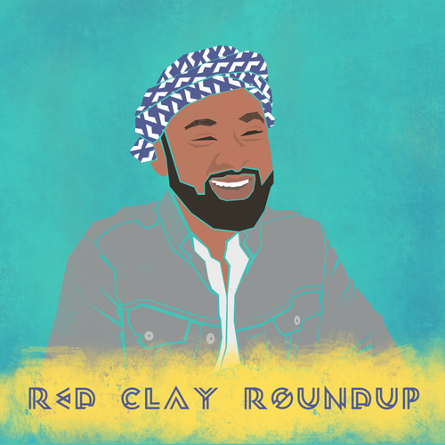 Bright artwork with the title 'Red Clay Roundup - Podcast Logo'