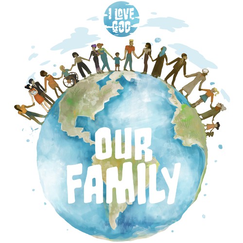 Earth t-shirt with the title 'I LOVE God - OUR FAMILY'