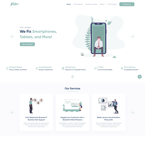 Redesigned website with the title 'Facet Technologies Website Redesign'