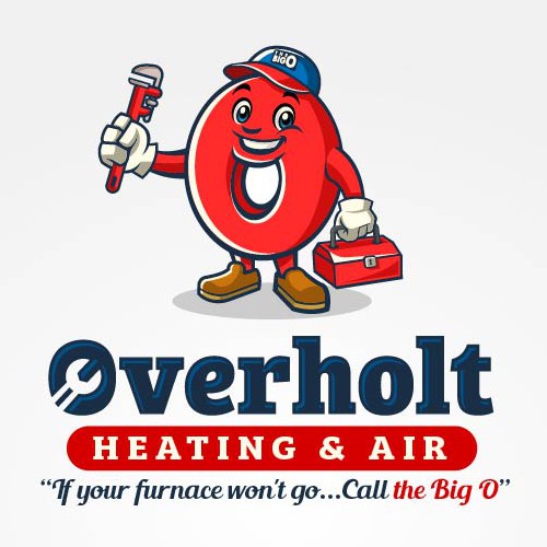 Plumbing design with the title 'Mascot with Custom Logo for Overholt Heating and Air'