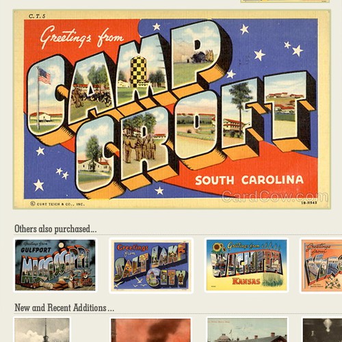 Retail website with the title 'Vintage Postcard website'
