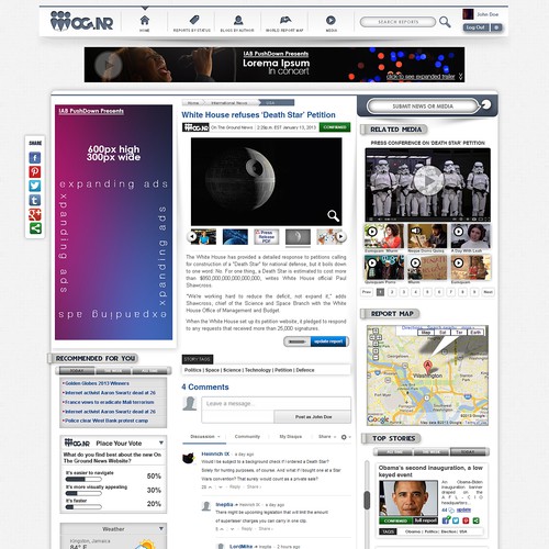 News website with the title 'Website Layout - On The Ground News Agency'