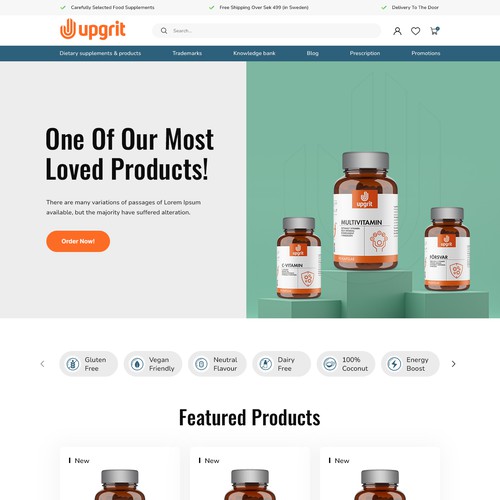 Supplement website with the title 'Upgrit - Supplements company website'