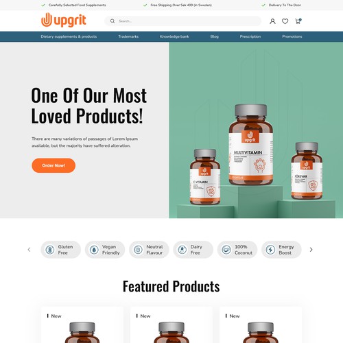 Retail website with the title 'Upgrit - Supplements company website'
