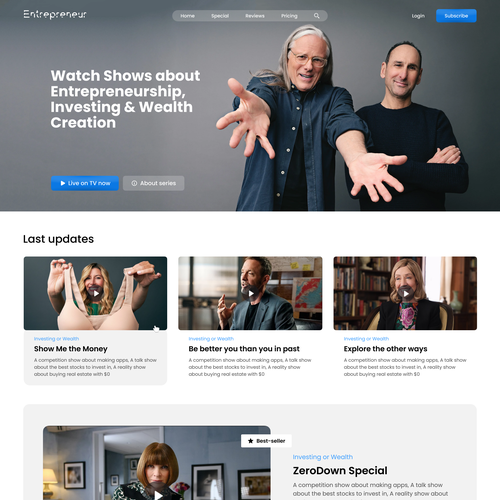 Service website with the title 'Website design for EntrepreneurTV in Netflix style'