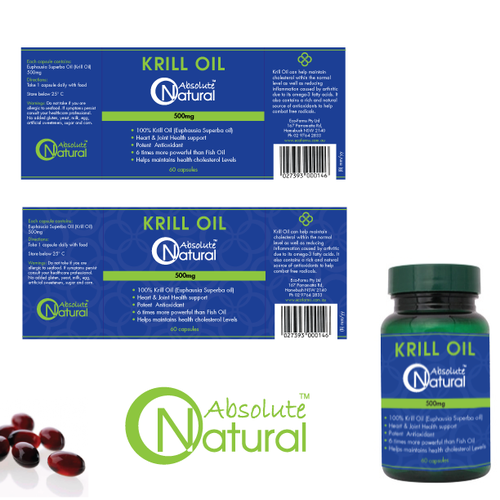 Nutrition label with the title 'Labels for Krill Oil (Nutritional Supplement)'