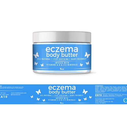 Butterfly design with the title 'Eczema Body Butter label'