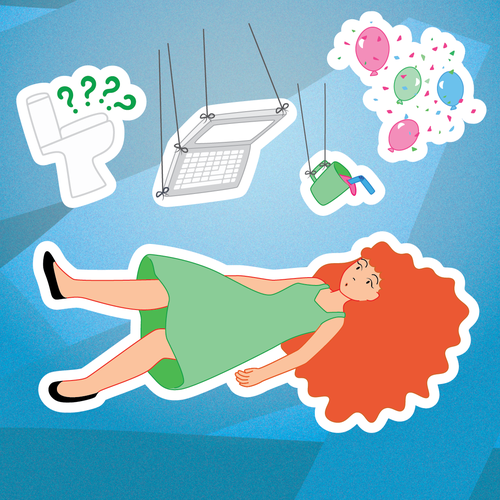 Flying artwork with the title 'Floating girl'