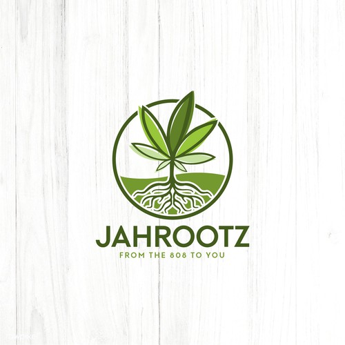 Marijuana leaf design with the title 'Jahrootz'