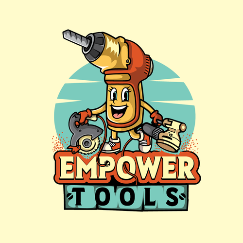 Cartoon book clipart logo with the title 'newbies to learn how to use power tools'