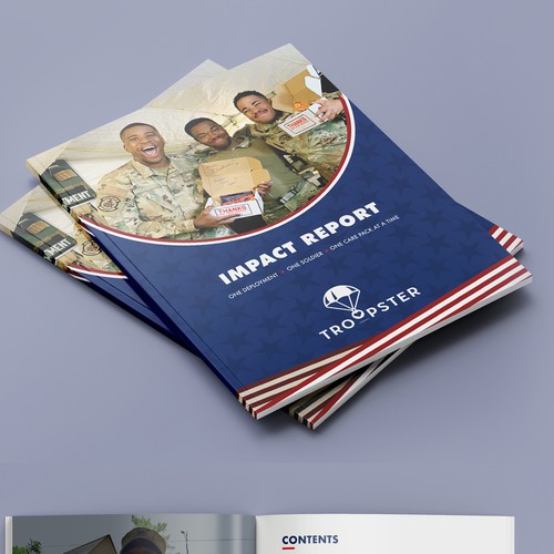 Design with the title 'Impact Booklet for Military Nonprofit'