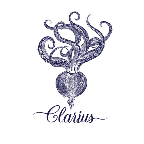 Pencil drawing design with the title 'Logo concept for Clarius - restaurant in Barcelona'