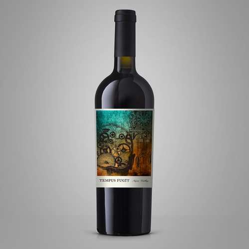 Wine glass design with the title 'Tempus Fugit - Wine Label'