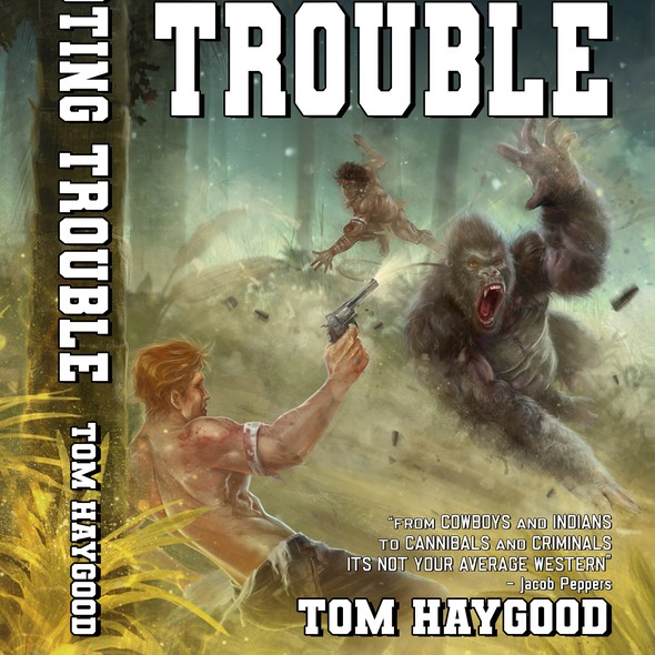 Jungle artwork with the title 'Shooting Trouble - retrò coverbook'