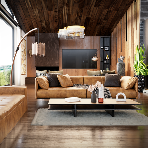 Architecture design with the title '3d rendering for a living room with view'