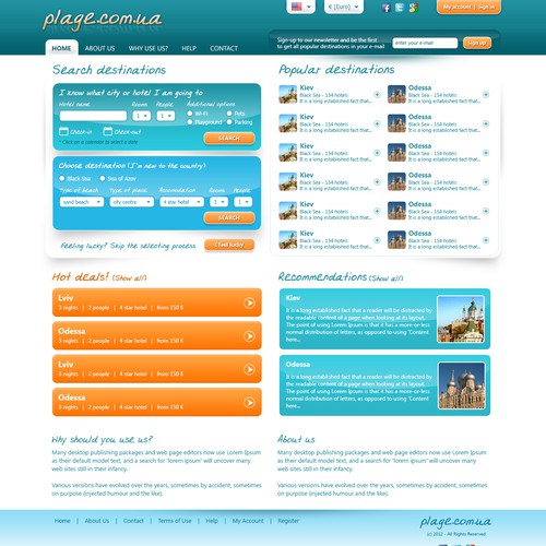 Destination design with the title 'Website design for plage.com.ua'