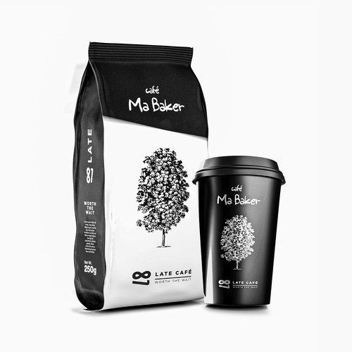 Shop packaging with the title 'Late café '
