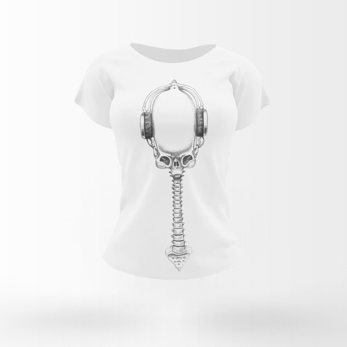 Skull illustration with the title 'Skull t-schirt design. HR Giger style. '