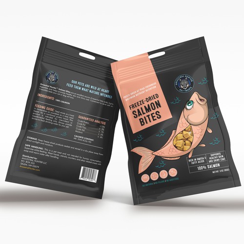 Dog food packaging with the title 'Packaging design for all natural healthy pet treat and chew company'