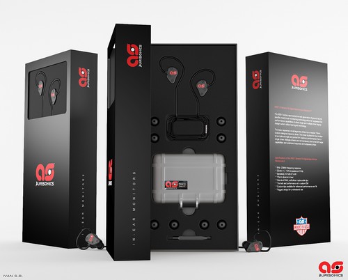 Earphone design with the title 'Aurisonics Retail packaging'