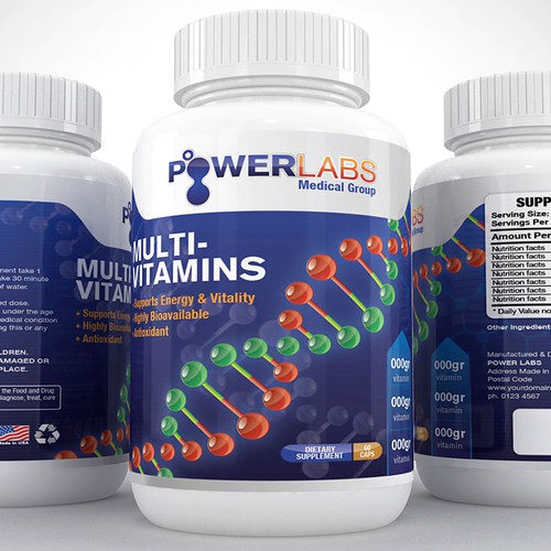 Vitamin label with the title 'Product label for POWER LABS'