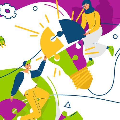 Page design with the title 'Concept banner for teamwork'