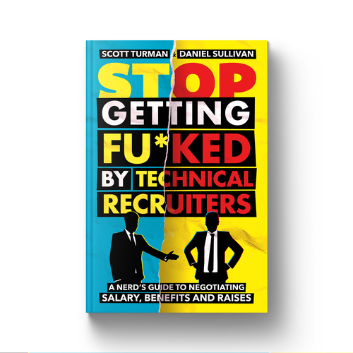 Yellow book cover with the title 'Stop Getting Fu*ked By Technical Recruiters Book Cover'