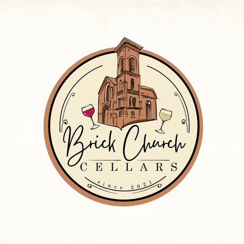 Red wine logo with the title 'Brick Church Cellars'