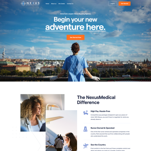 Startup website with the title 'Work Travel Startup For Nurses'