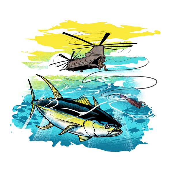 Tuna design with the title 'Fishing from the sky'