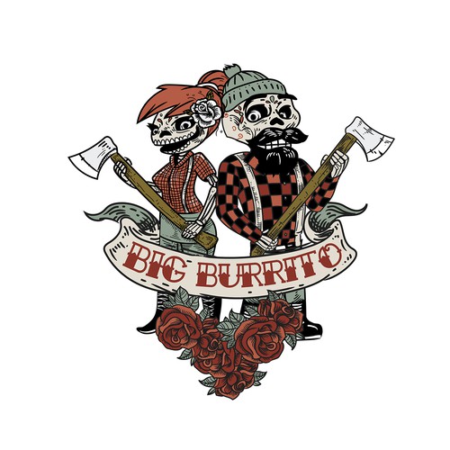Sugar skull design with the title 'Lumberjack couple illustration V2'