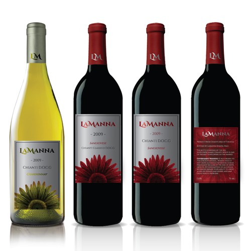 Sunflower design with the title 'Label for a New Italian Wine'