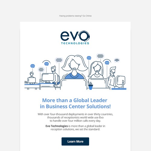 Newsletter design with the title 'Email Template for Evo Technologies'