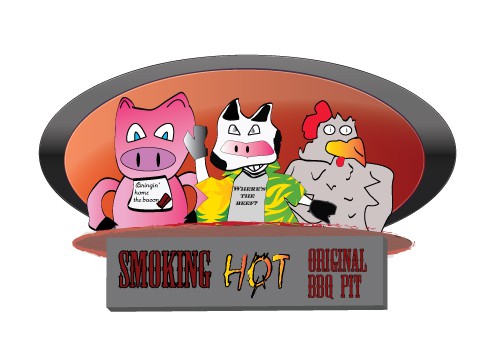 Chicken artwork with the title 'Illustrated Logo for Smokin' Hot Original BBQ Pit'