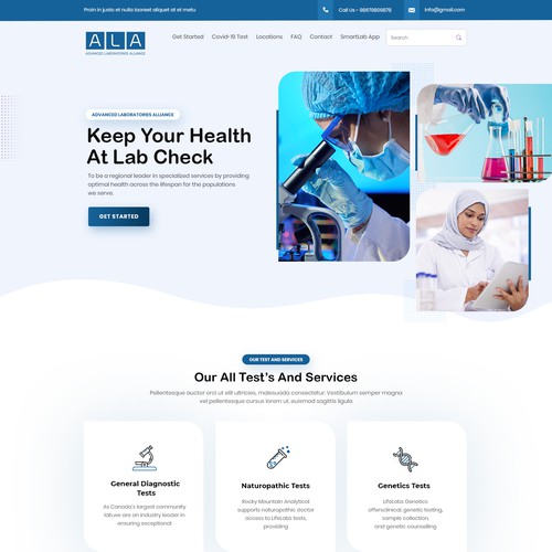 Homepage design with the title 'Advanced Laboratories Alliance'