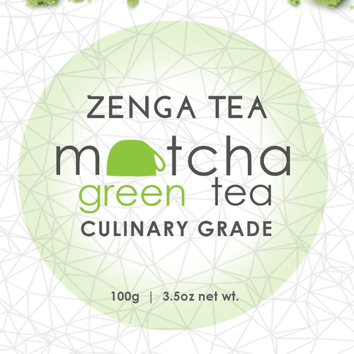 Green tea label with the title 'Create beautiful product labels for Zenga Tea'