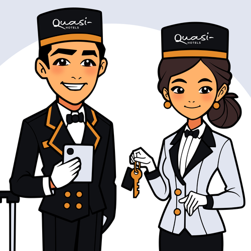 Staff design with the title 'Duo Mascots for Hotel'