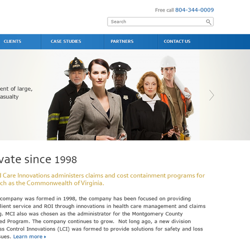 Design firm website with the title 'Website design for MC Innovations'